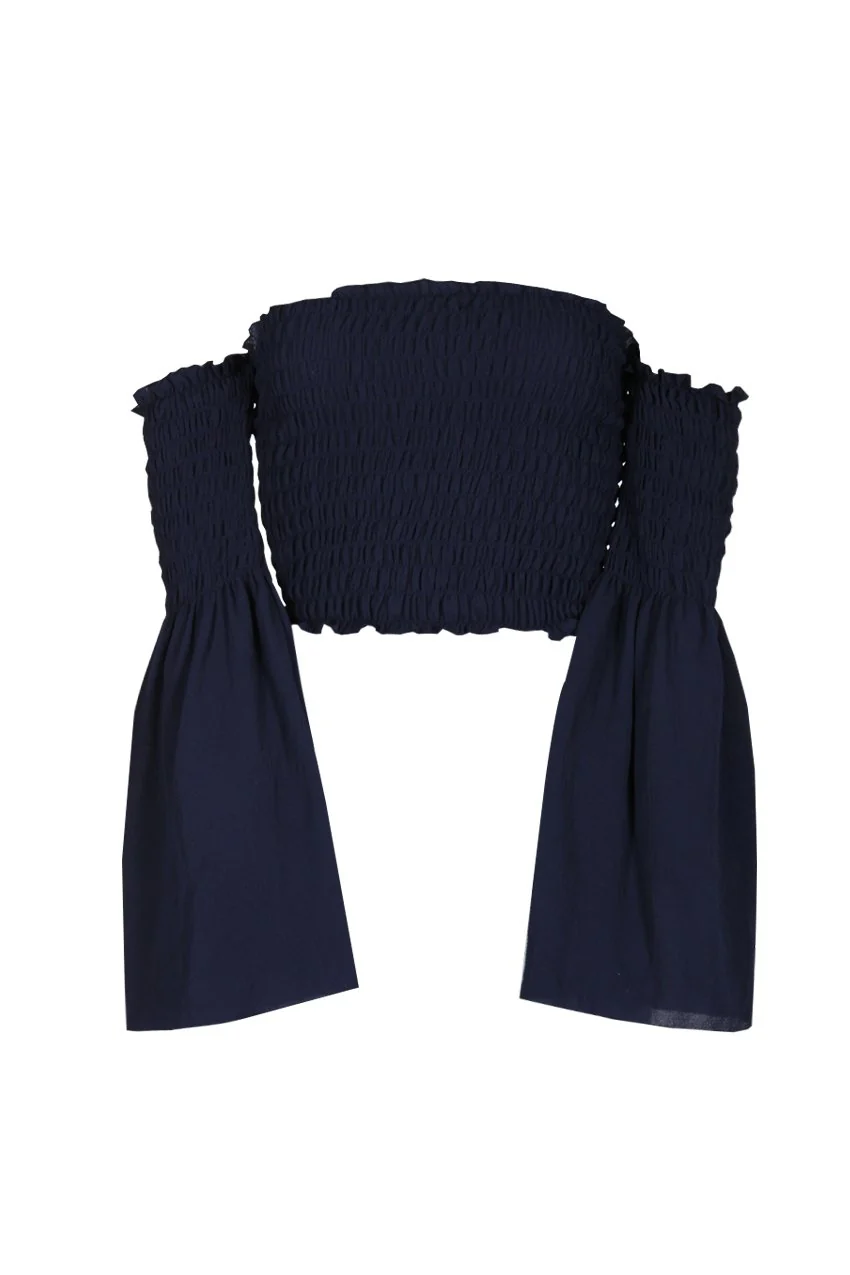 Navy Crop Flare Sleeve Top - Image 4