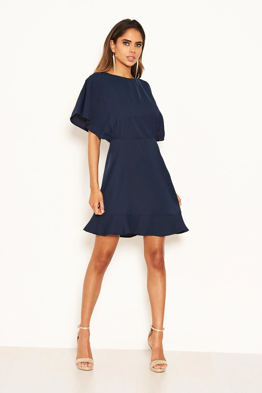 Navy Cross Over Back Dress - Image 3