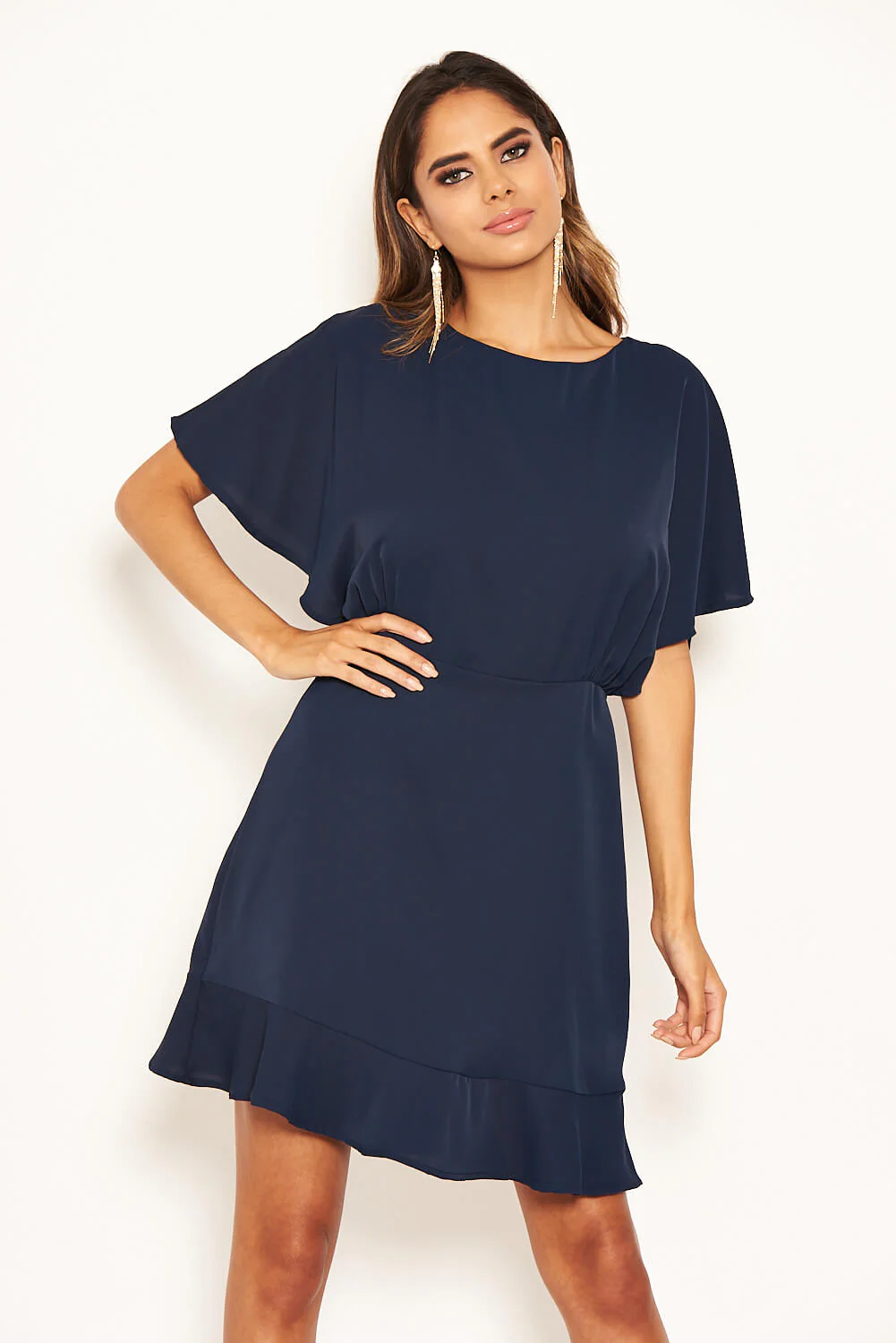 Navy Cross Over Back Dress - Image 4