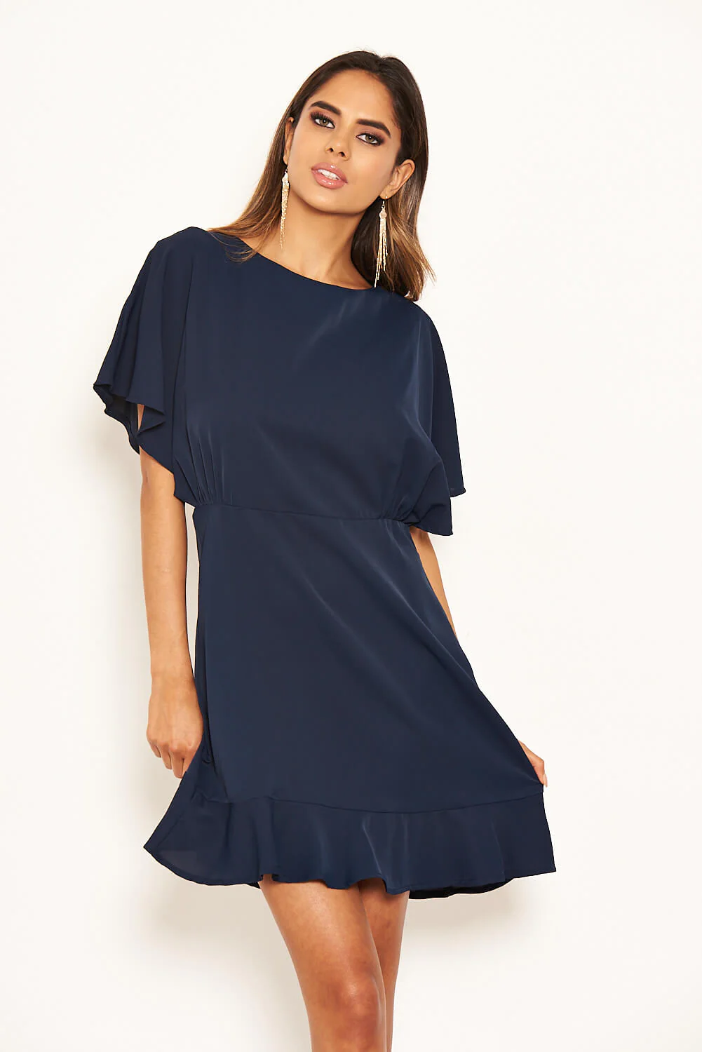Navy Cross Over Back Dress - Image 5