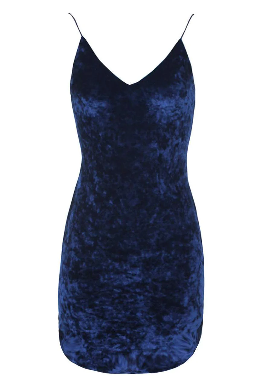 Navy Crushed Velvet dress - Image 4