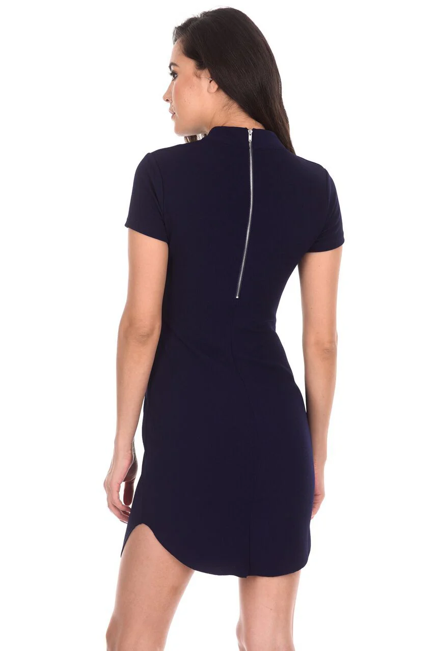 Navy Curved Hem Bodycon Mini Dress - Image 3
