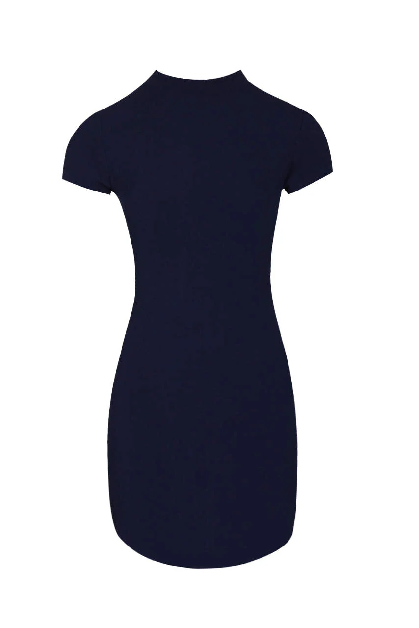 Navy Curved Hem Bodycon Mini Dress - Image 4