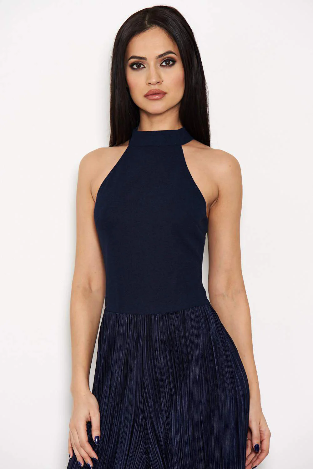 Navy Cut In Neck Pleated Leg Jumpsuit - Image 5