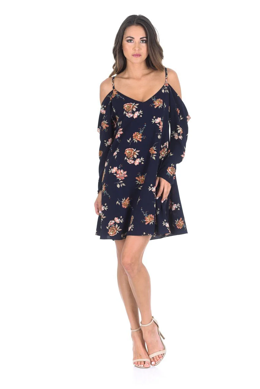 Navy Cut Out Shoulder Swing Dress - Image 2