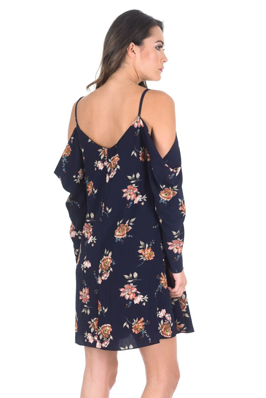Navy Cut Out Shoulder Swing Dress - Image 3