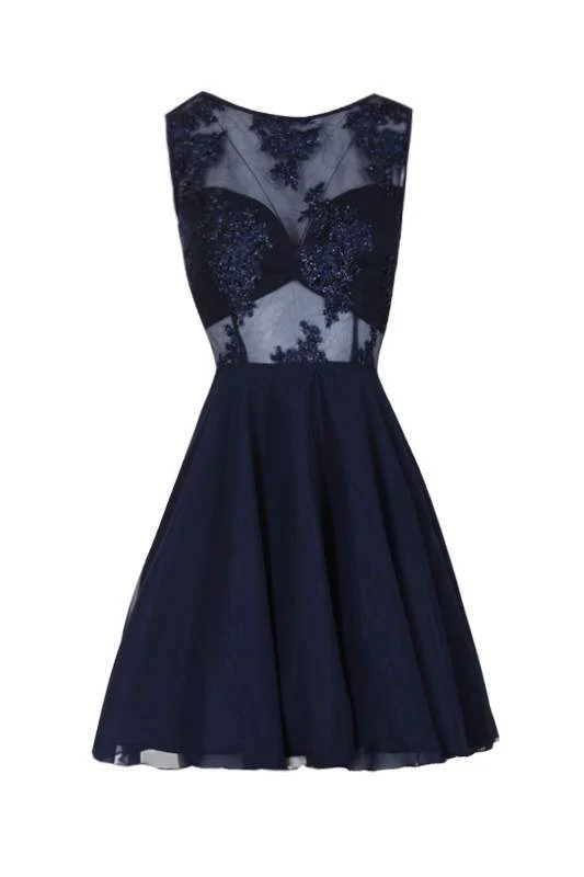 Navy Embroidered Mesh Skater Dress - Image 4