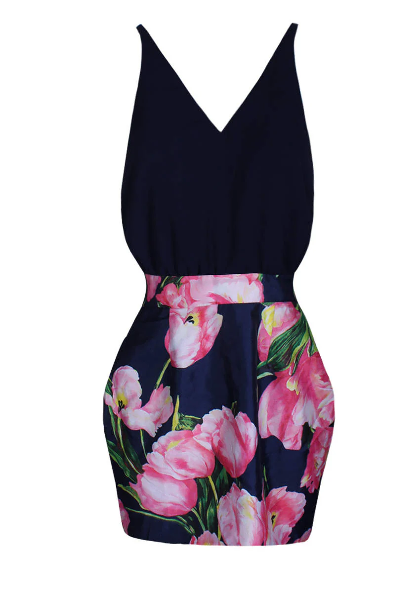 Navy Floral 2 in 1 Mini Dress - Image 4