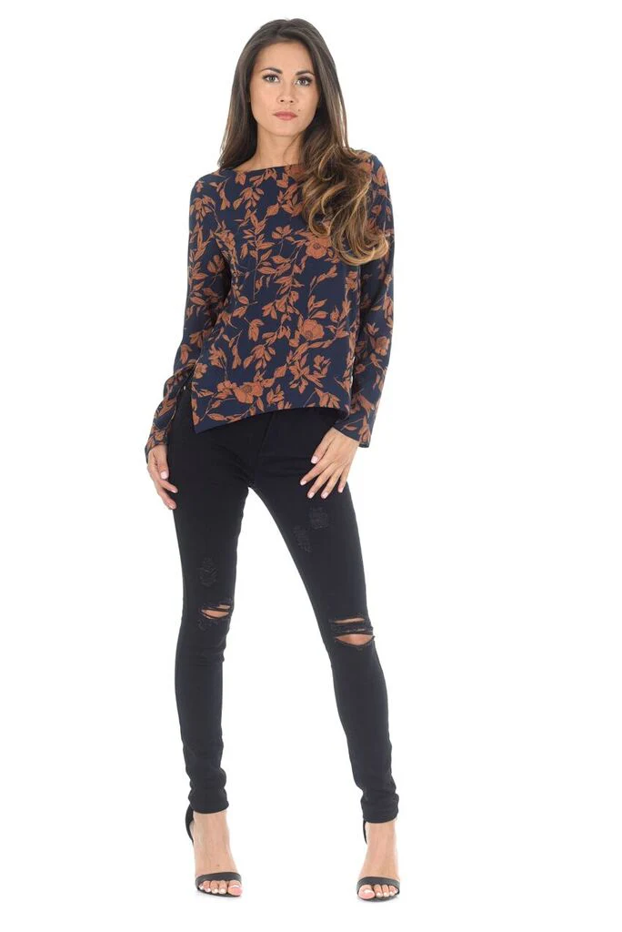 Navy Floral Frill Top - Image 2