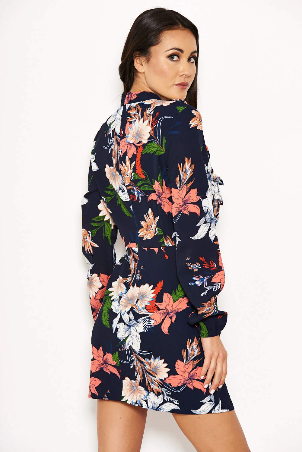 Navy Floral Long Sleeve Dress - Image 3