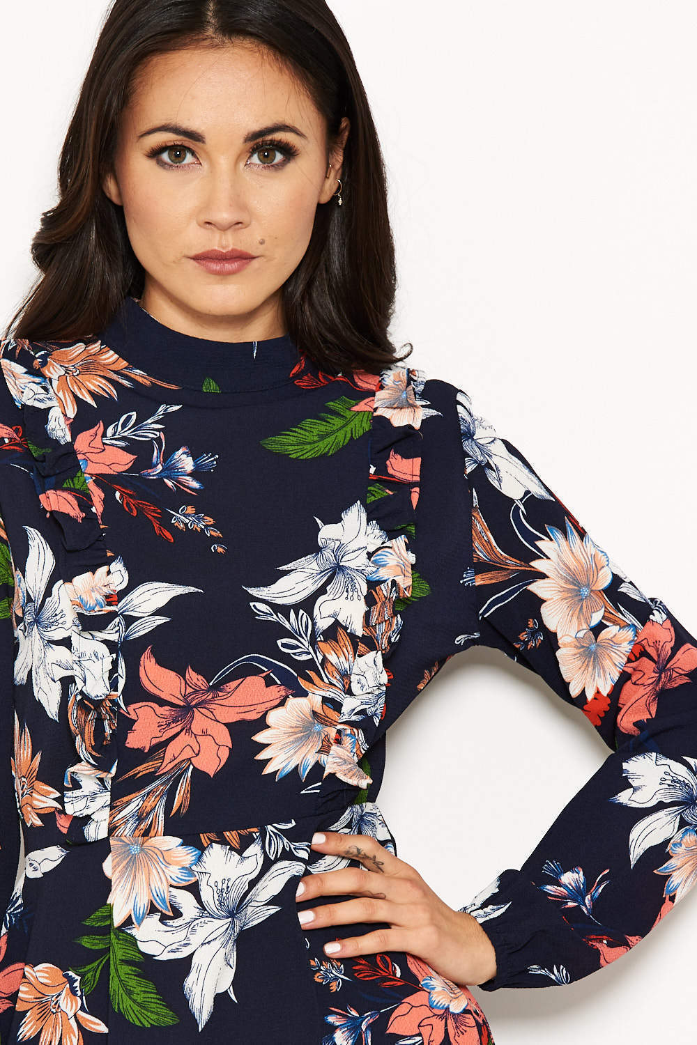 Navy Floral Long Sleeve Dress - Image 4