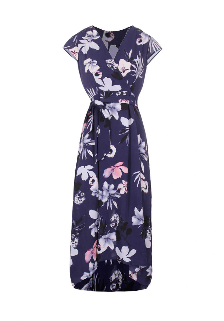 Navy Floral Maxi Wrap Dress - Image 4