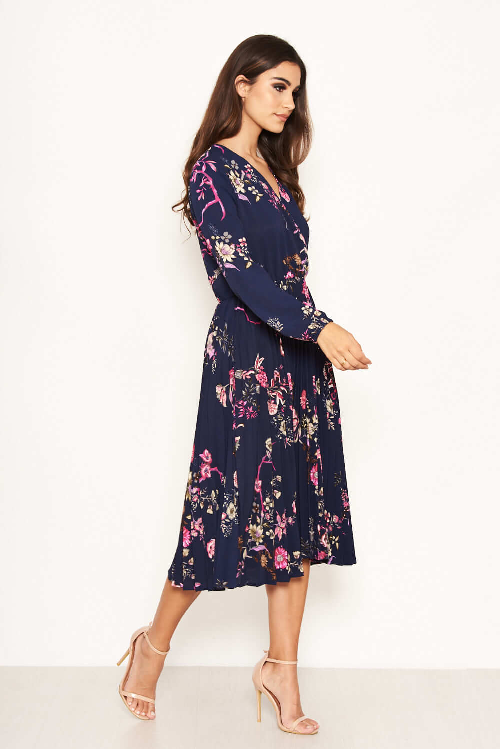 Navy Floral Pleated Dress - Image 6