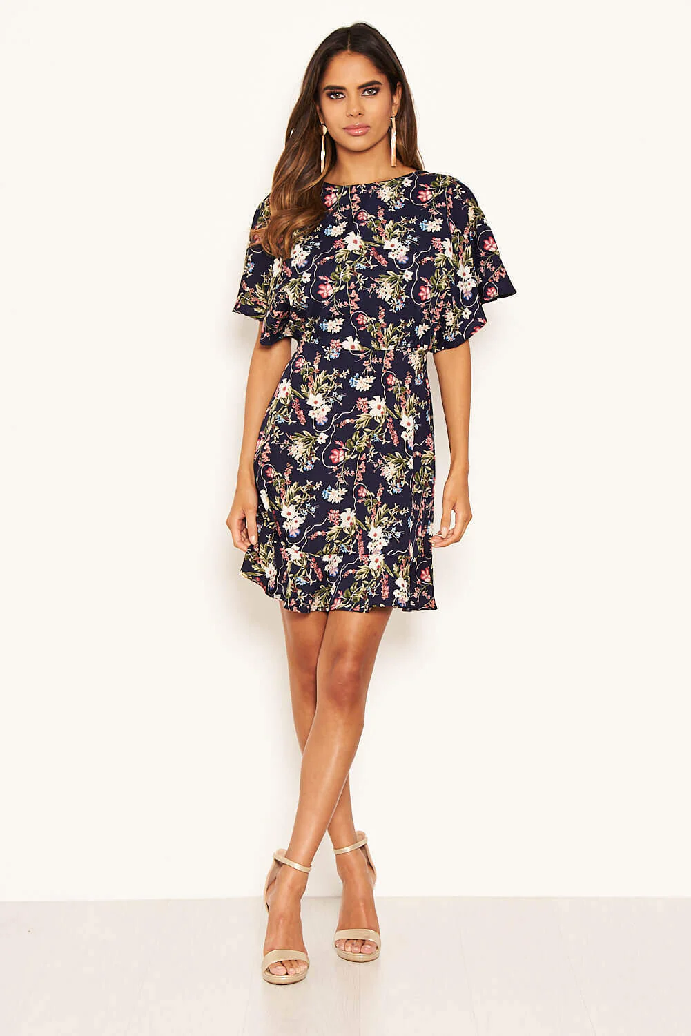 Navy Floral Print Cross Back Dress - Image 5