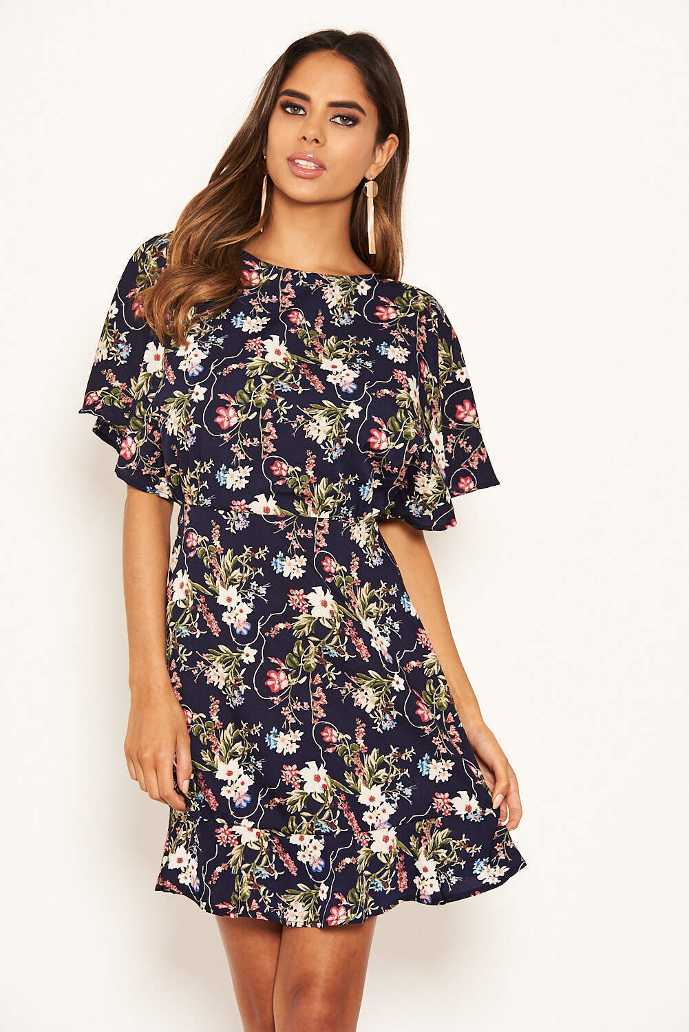Navy Floral Print Cross Back Dress - Image 7