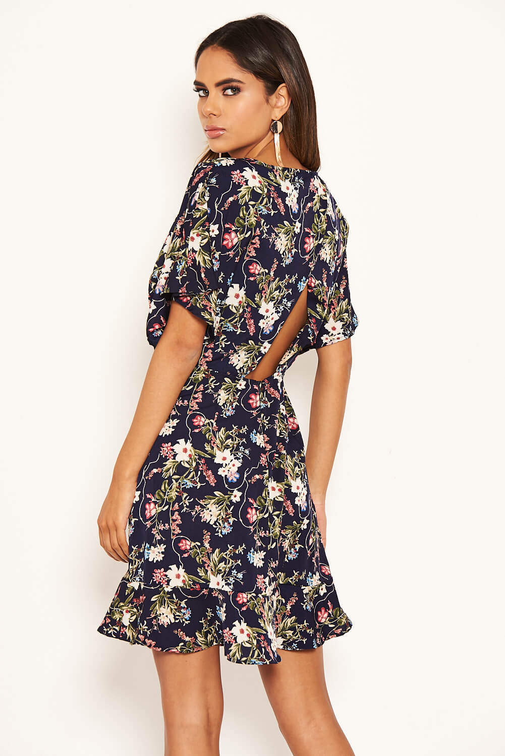 Navy Floral Print Cross Back Dress - Image 8