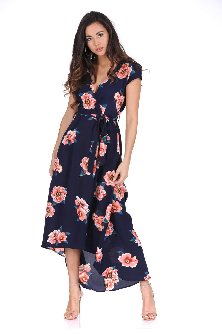 Navy Floral Print Dress - Image 2