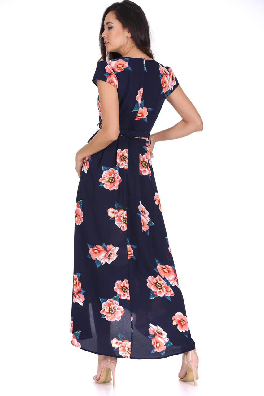 Navy Floral Print Dress - Image 3