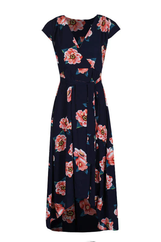 Navy Floral Print Dress - Image 4