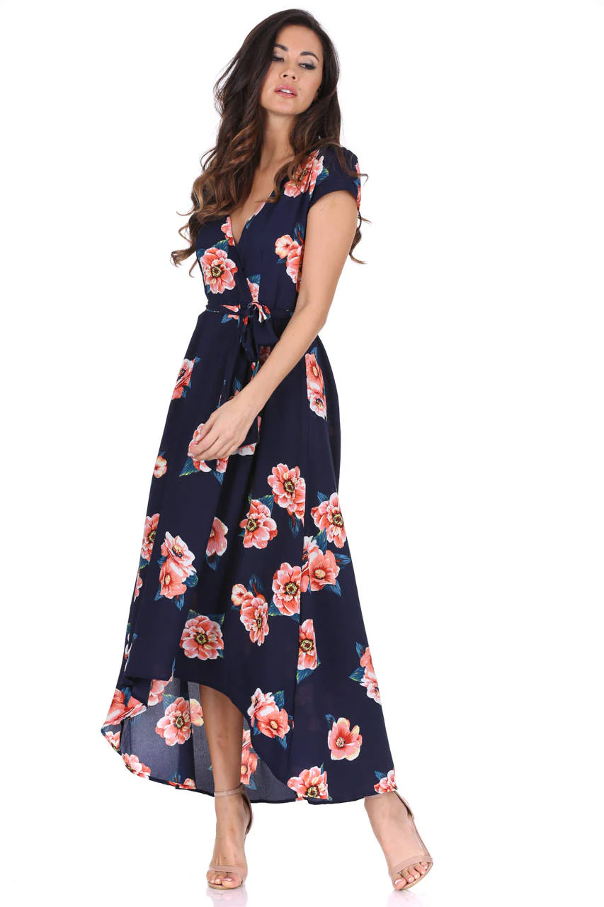Navy Floral Print Dress - Image 5