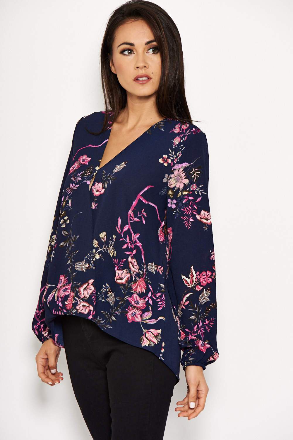 Navy Floral Print Top - Image 4