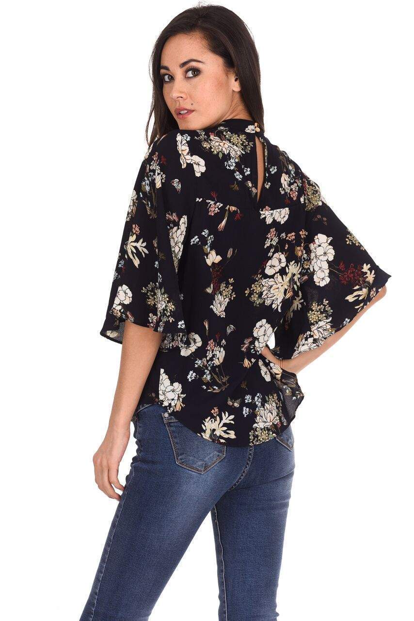 Navy Floral Print Top - Image 3