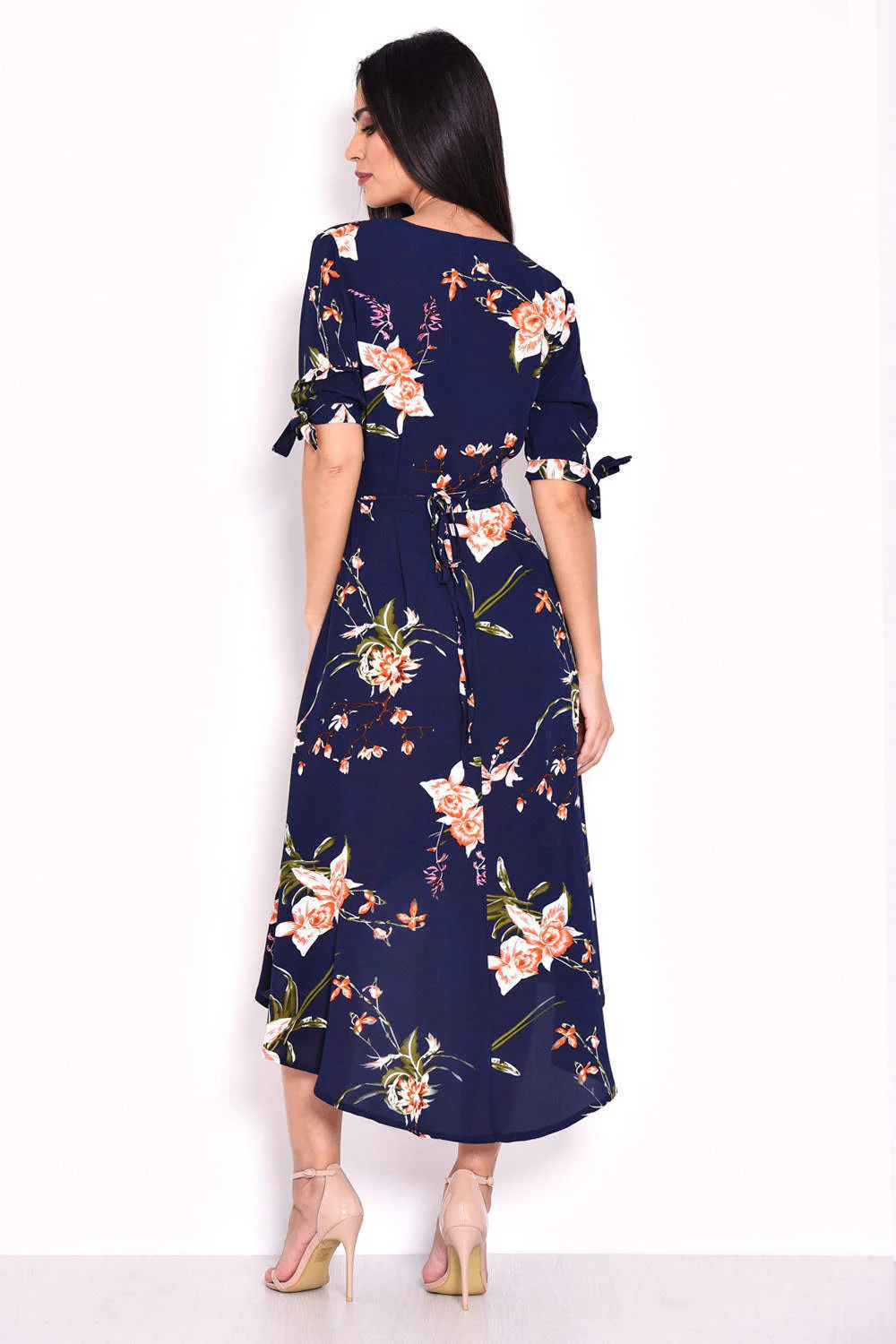 Navy Floral Print Wrap Dress - Image 3