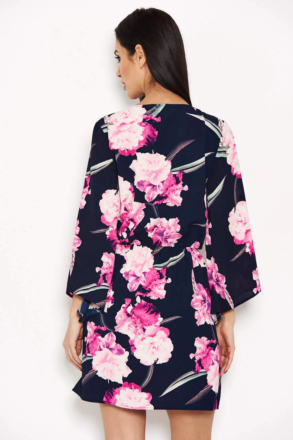 Navy Floral Print Wrap-Style Dress - Image 4