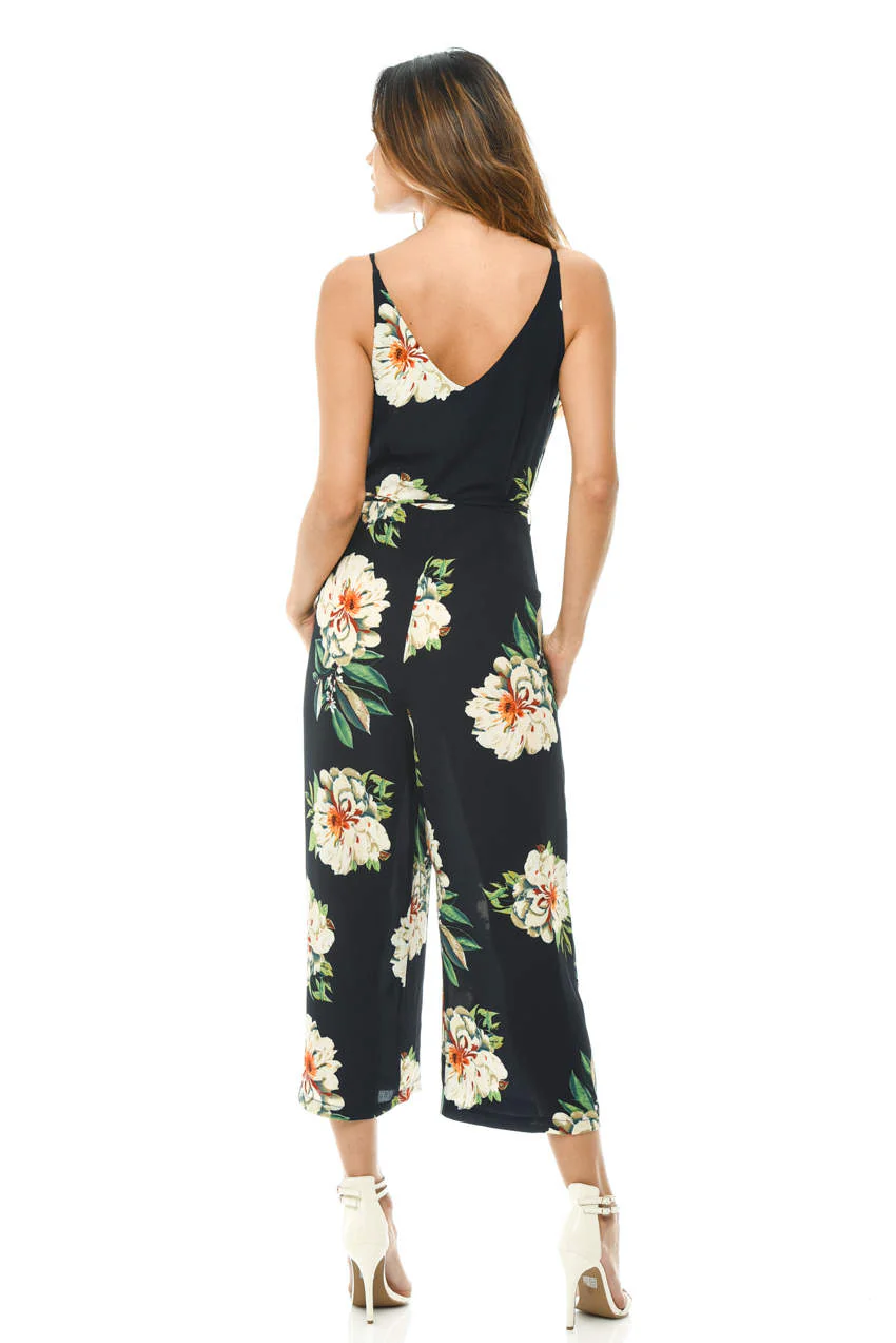 Navy Floral Printed Culotte Jumpsuit - Image 3