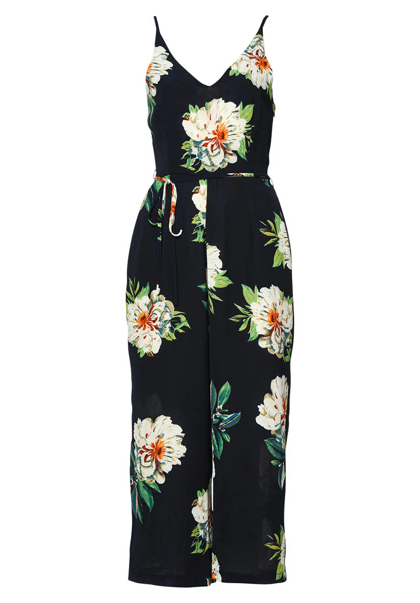 Navy Floral Printed Culotte Jumpsuit - Image 4