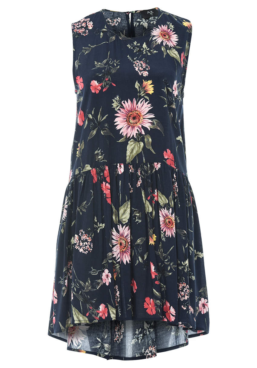 Navy Floral Printed Dipped Back Dress - Image 4