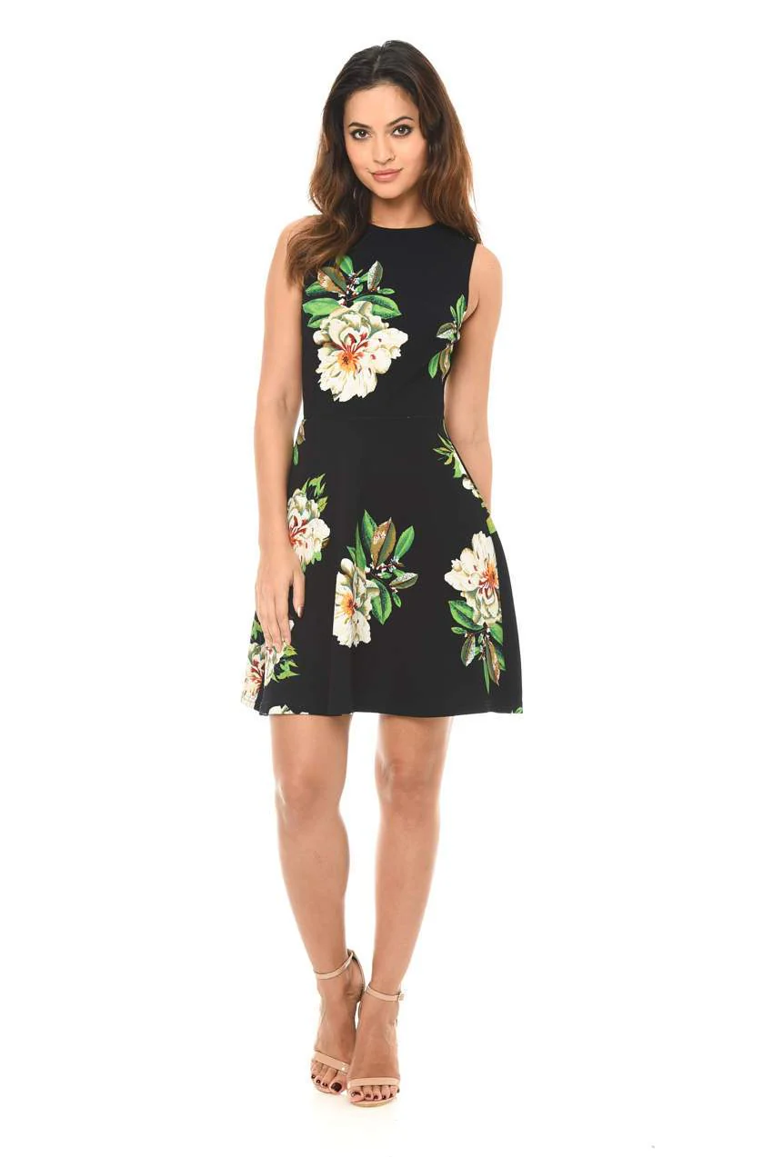 Navy Floral Skater Dress - Image 2