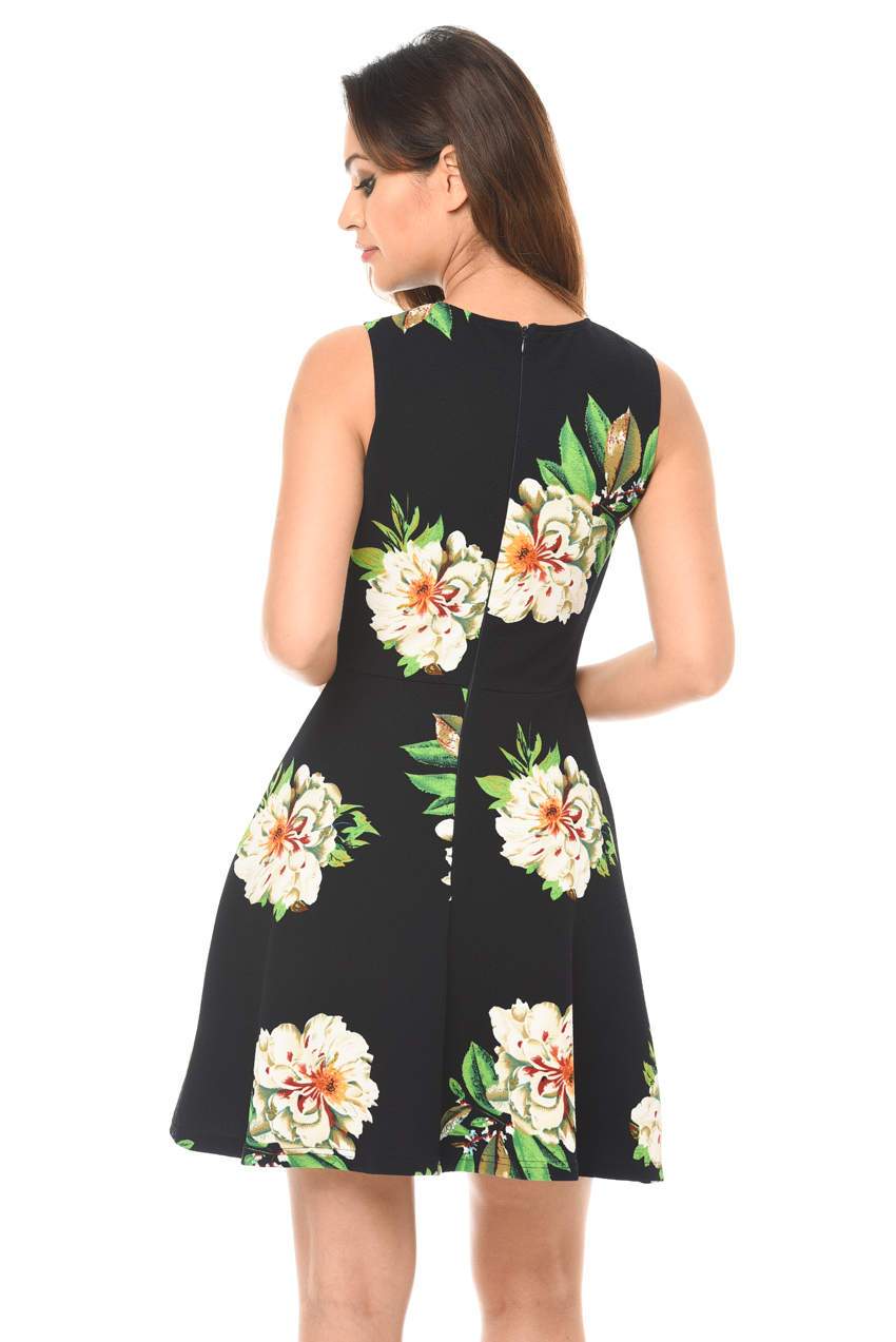 Navy Floral Skater Dress - Image 3