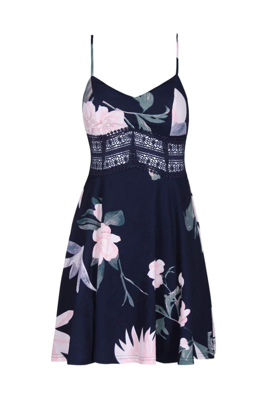 Navy Floral Swing Dress - Image 4