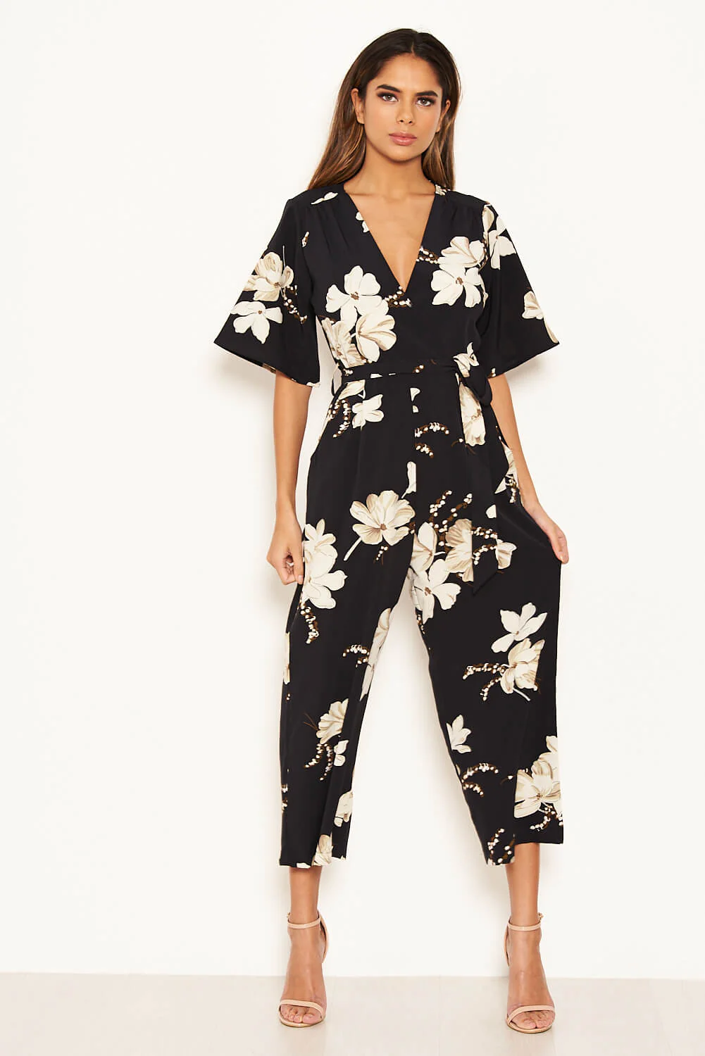 Navy Floral Wrap Culotte Jumpsuit - Image 5
