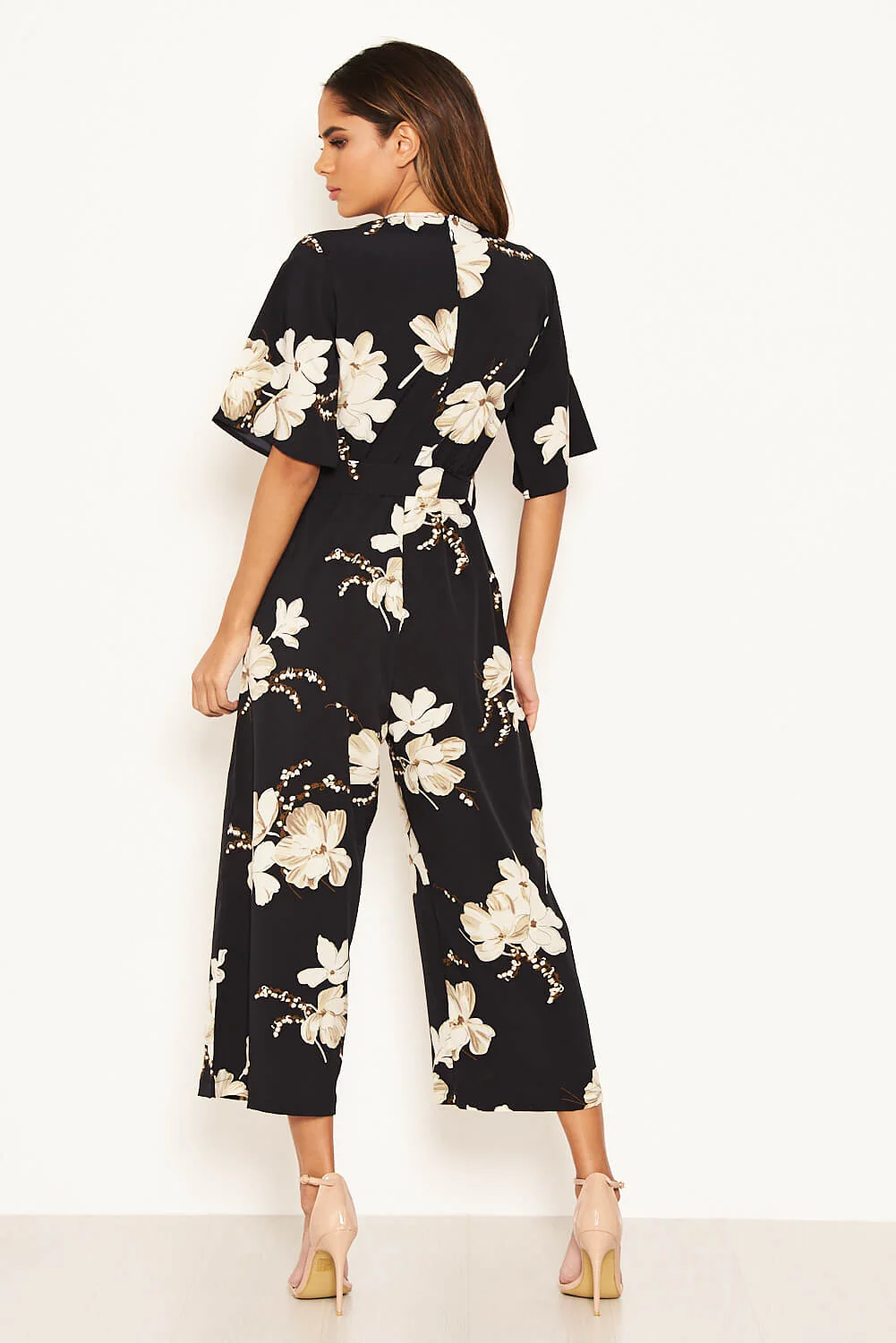 Navy Floral Wrap Culotte Jumpsuit - Image 6
