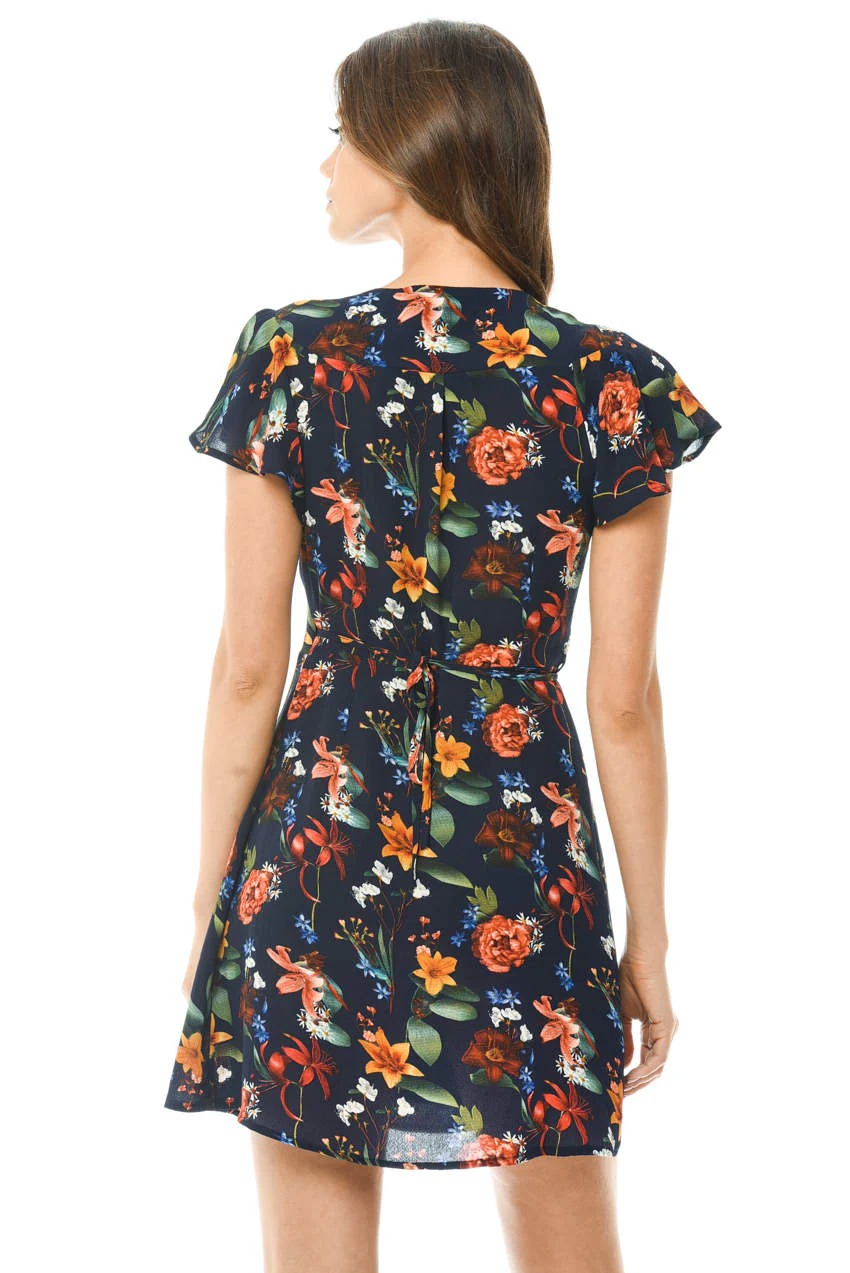 Navy Floral Wrap Dress - Image 3