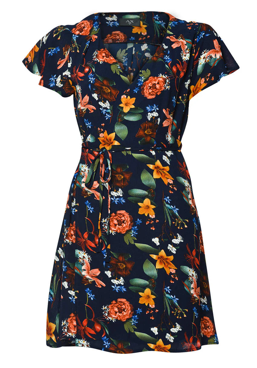 Navy Floral Wrap Dress - Image 4