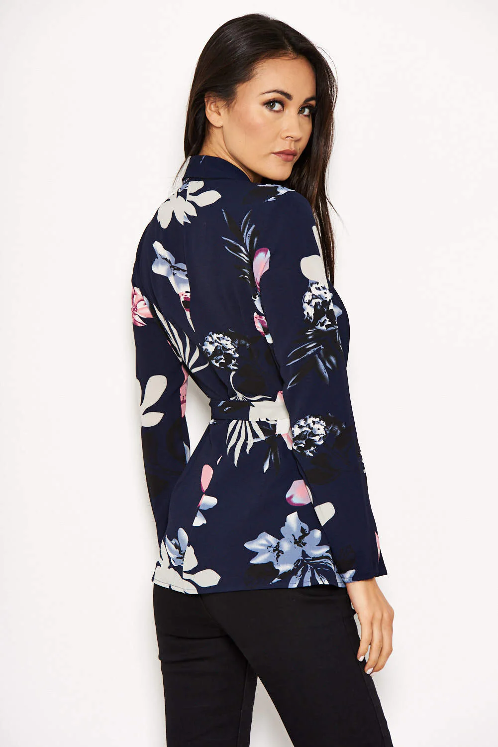 Navy Floral Wrap Top - Image 2
