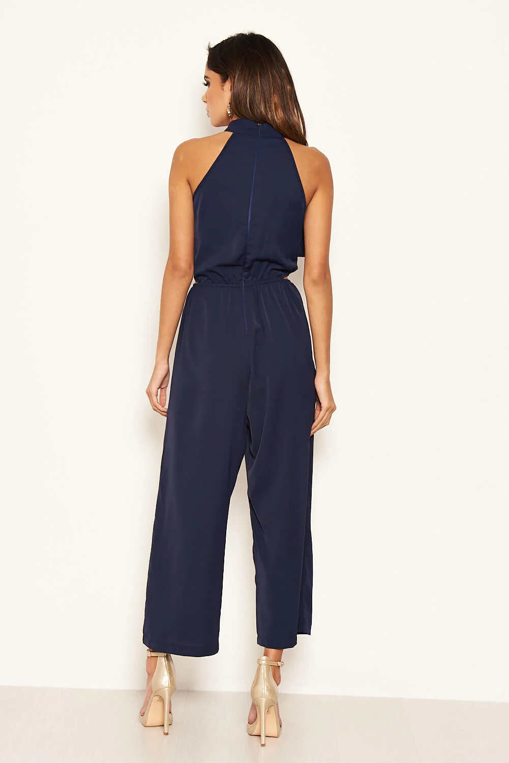 Navy Frilled Cut Out Culotte Jumpsuit - Image 3