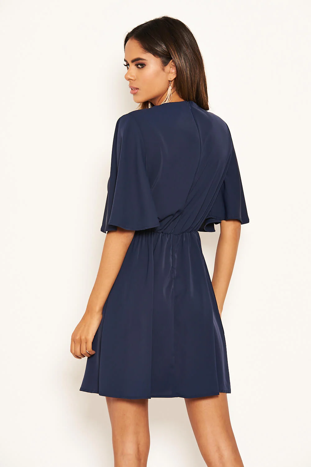 Navy Gathered Waist Skater Dress - Image 5