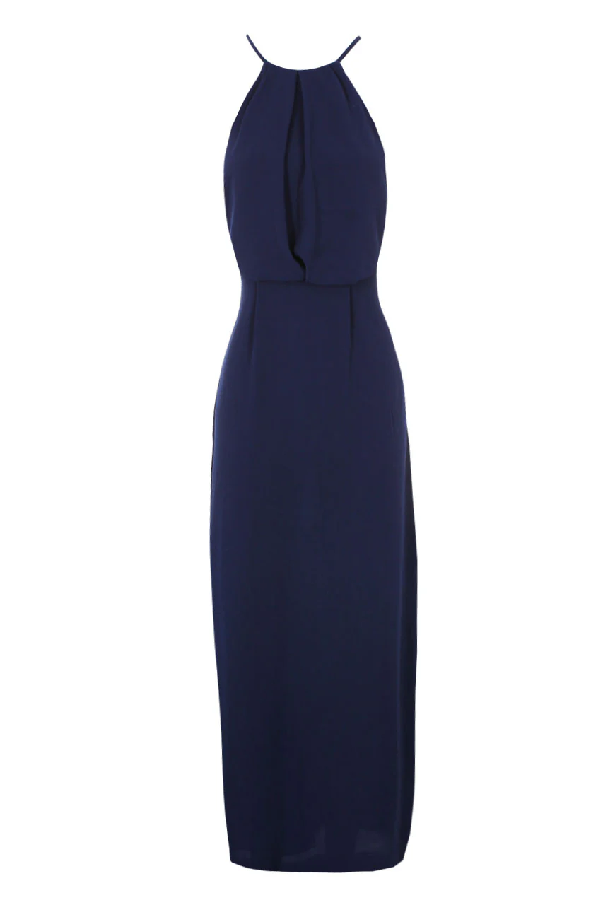 Navy Halterneck Strappy Lace Detail Maxi Dress - Image 4