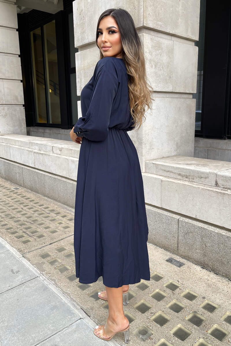 Navy High Low Skirt Midi Dress - Image 4