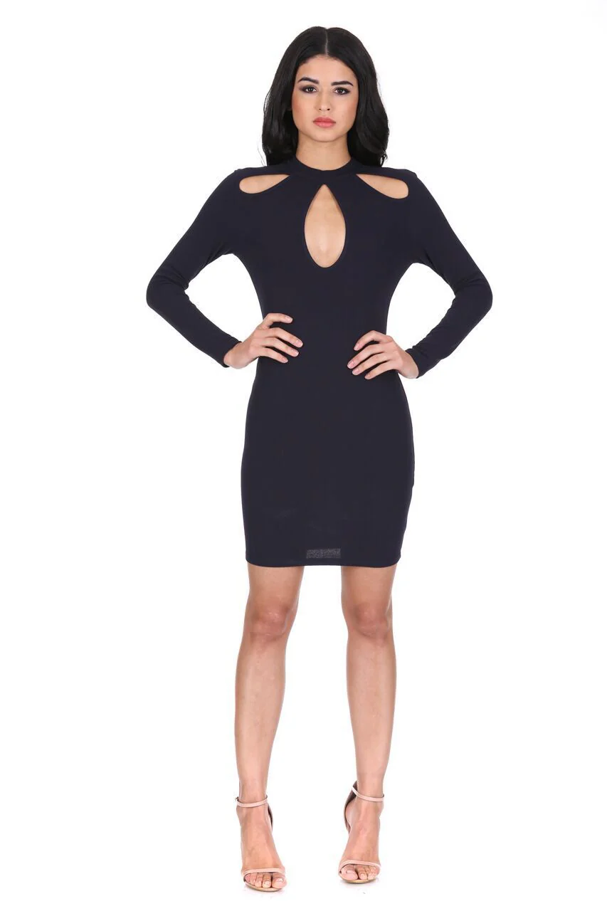 Navy Keyhole Detail Dress - Image 2