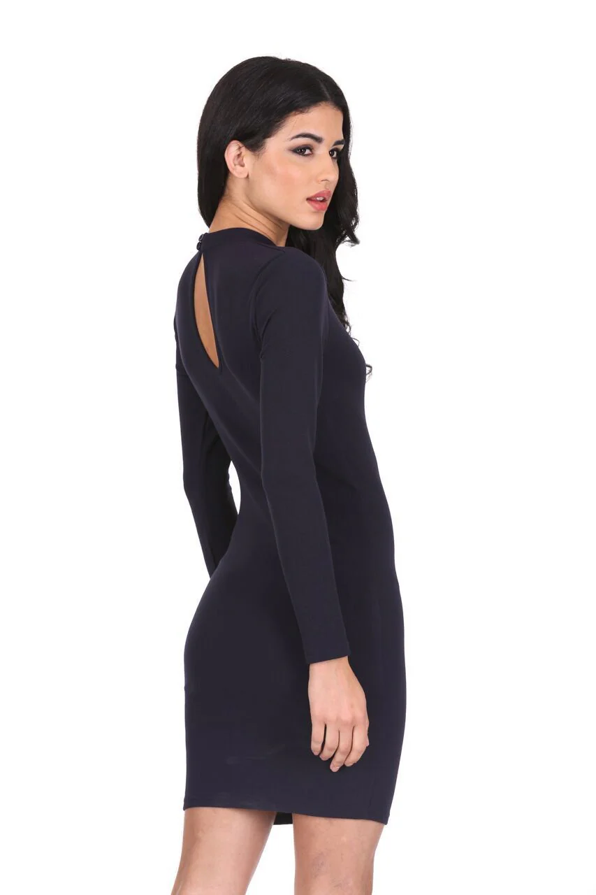 Navy Keyhole Detail Dress - Image 3