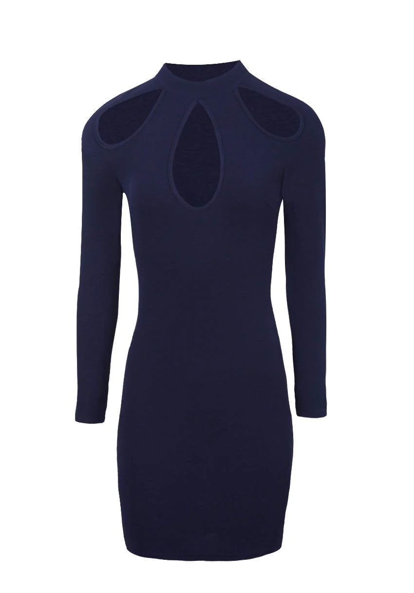 Navy Keyhole Detail Dress - Image 4