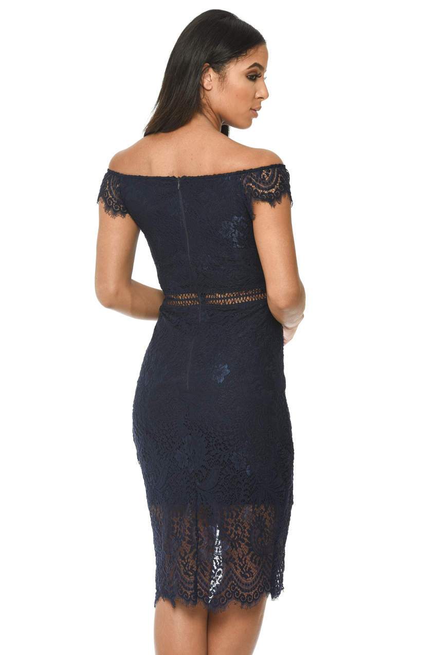 Navy Lace Bodycon Dress With Notch Front - Image 3