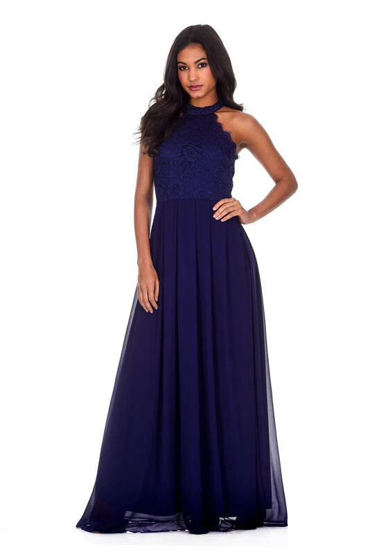 Navy Lace Choker Neck Maxi Dress - Image 2