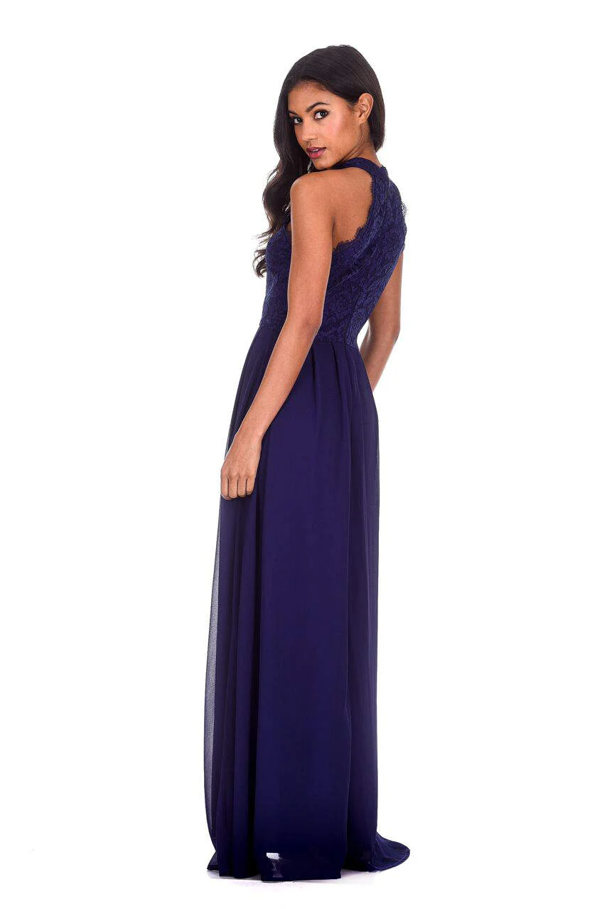 Navy Lace Choker Neck Maxi Dress - Image 3