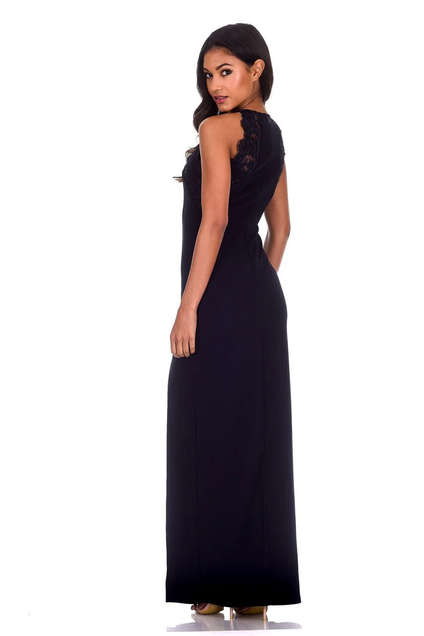 Navy Lace Detail Maxi Dress - Image 3